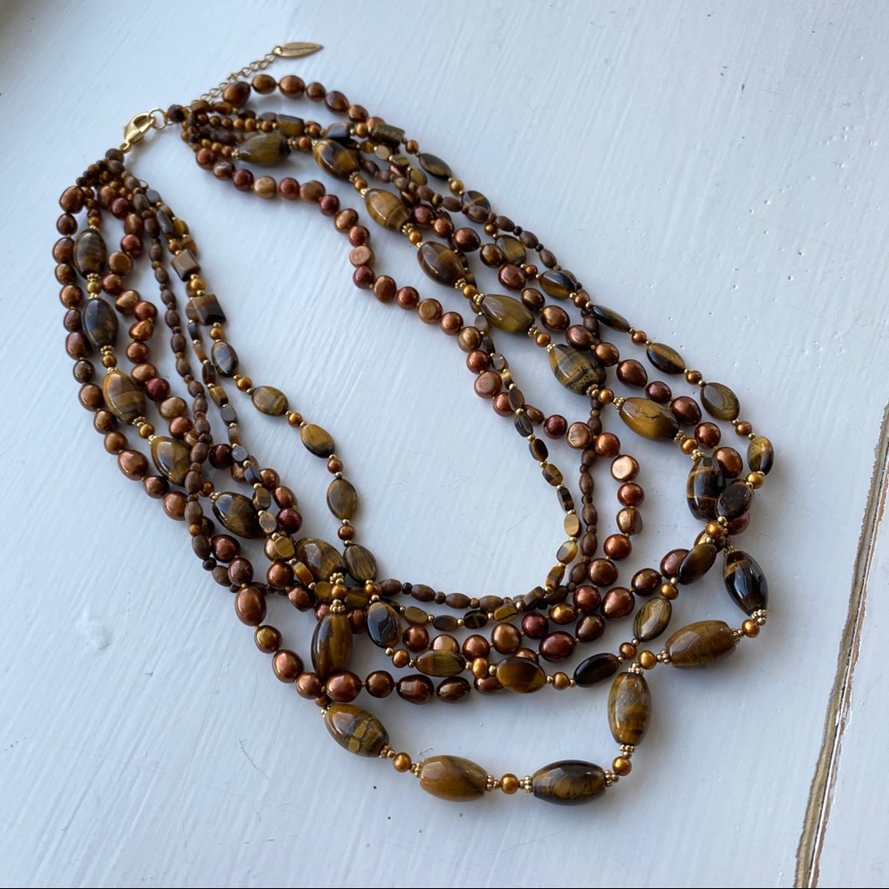 🌻NEW Coldwater Creek Tiger Eye Gold Beaded Necklace